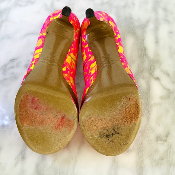 Nicholas Kirkwood Neon Pink Yellow Lace Platform 36.5 Pump 80's Bright Dance Y2K - Picture 7 of 8